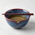 Artisan Glazed Stoneware Ramen Bowl with Integrated Chopstick Rest