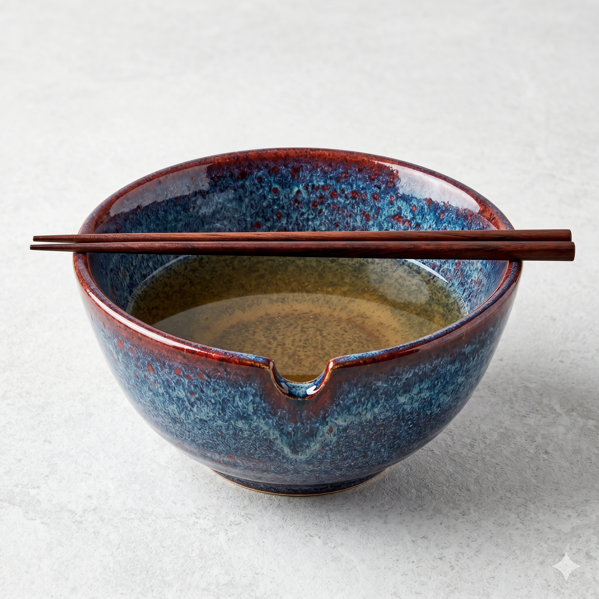 Artisan Glazed Stoneware Ramen Bowl with Integrated Chopstick Rest